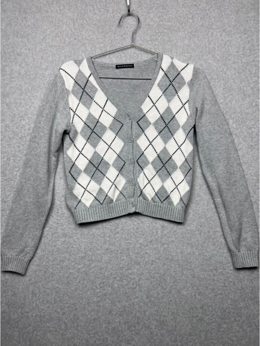 Brandy Melville Argyle Cardigan Sweater One Size Gray Preppy Coquette Rory Gilmo